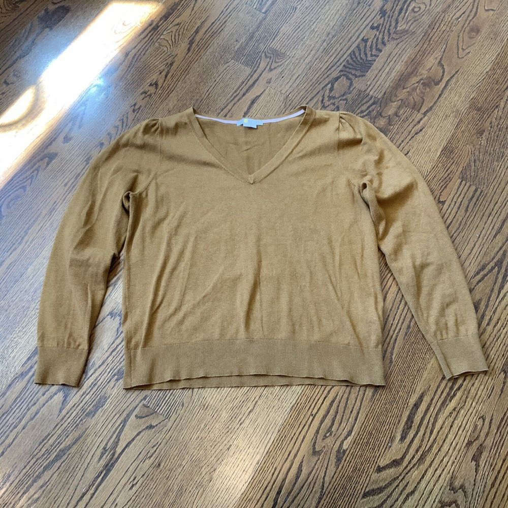 Boden Women's Size L V-Neck‎ Pullover Sweater Puff Long Sleeve Mustard